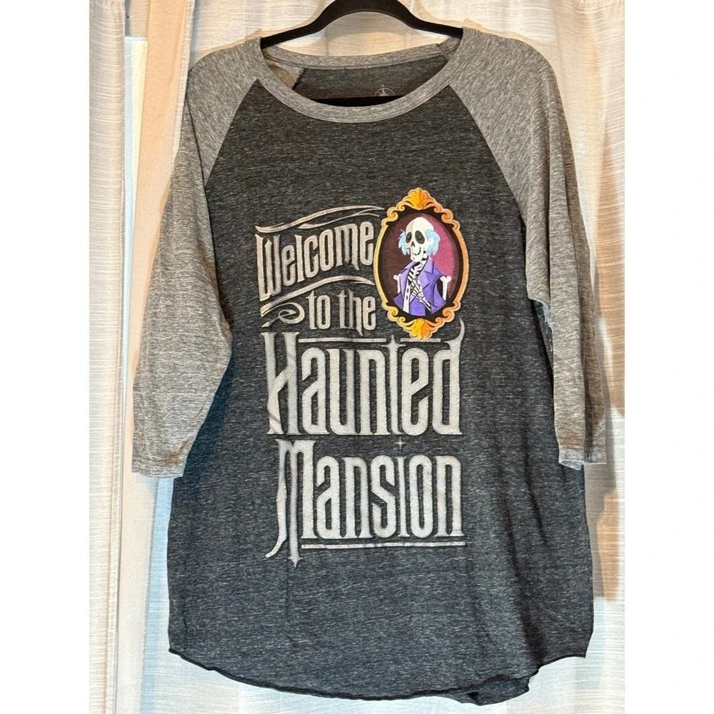 Disney Parks Haunted Mansion Welcome Shirt 3/4 Sleeve Sz XL Unisex Retired EUC